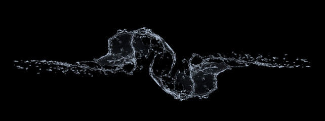 黒背景に広がるダイナミックな水しぶき｜透明感のあるウォータースプラッシュ素材 © k_yu