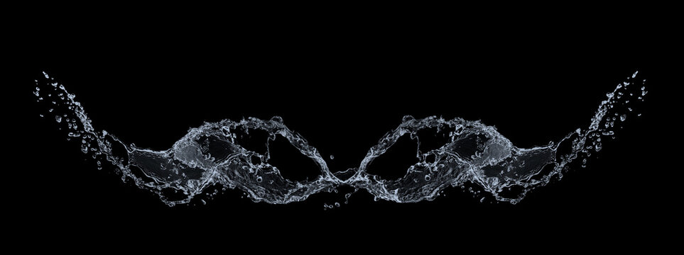 黒背景に広がるダイナミックな水しぶき｜透明感のあるウォータースプラッシュ素材