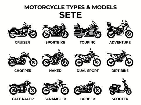 Motorcycle types and models sete icons