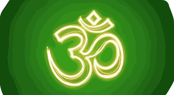 Glowing Om Symbol: Spiritual Meditation Sign, Golden Light Effect, Sacred Geometry, Yoga and Healing Energy, Isolated on transparent background.