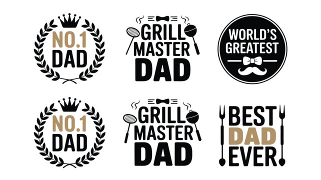 Fathers day badge labels with dad quotes typography design elements isolated on white background
