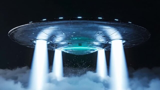 UFO flying saucer in the sky emphasizing network speed and cloud computing
