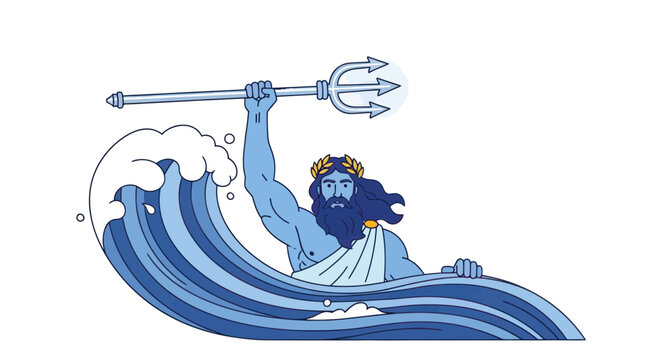 Neptune God of Sea with Trident Rising from Ocean Waves, Ancient Mythology