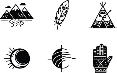 Set of black tribal and nature doodle icons © MUNNA BOSS