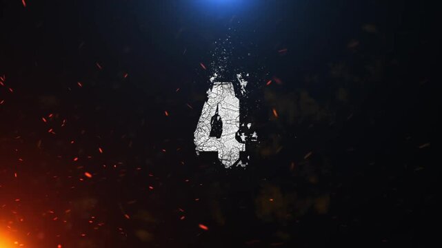 3D realistic Animation Reveal of Number Five with rough. Number 5 with black background