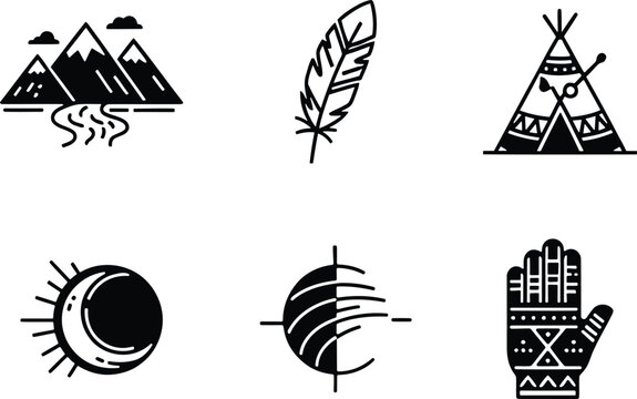 Set of black tribal and nature doodle icons