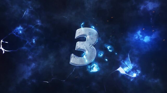 3D realistic Animation Reveal of Number Five with lighting. Number 5 with black background