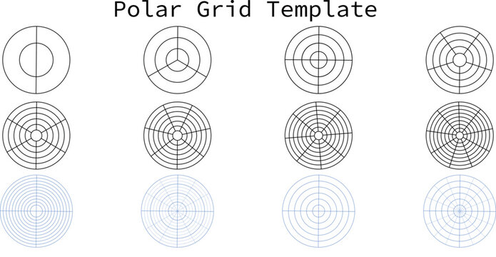 Polar Grid Blueprint Template Circular Coordinate Radar Graph Overlay Technical Interface Vector Collection