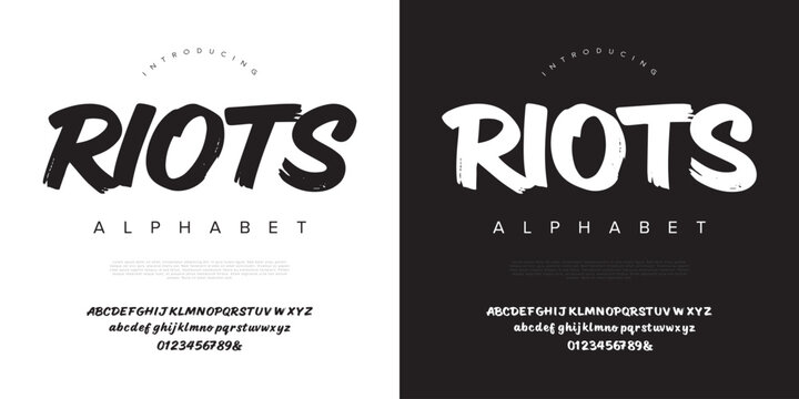 Riots bold brush display font with aggressive street style alphabet and rough texture for urban branding