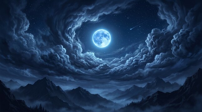 blue sky with clouds and sun, blue moon 