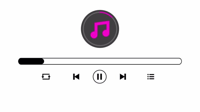 Music player template sign with play button animation on transparent background, Music timeline bar media player interface.