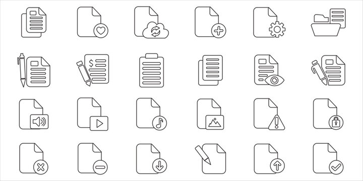 files icon set bundle. file, document, paper, archieve, business, office and more. simple flat line vector