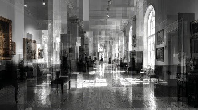 Abstract conceptual composition of self-aware generative structures with subtle spatial misalignment, quiet instability, visually restrained and unresolved minimalist forms