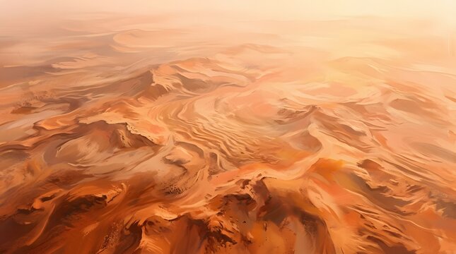 Aerial view of sand dunes in desert landscape at sunset