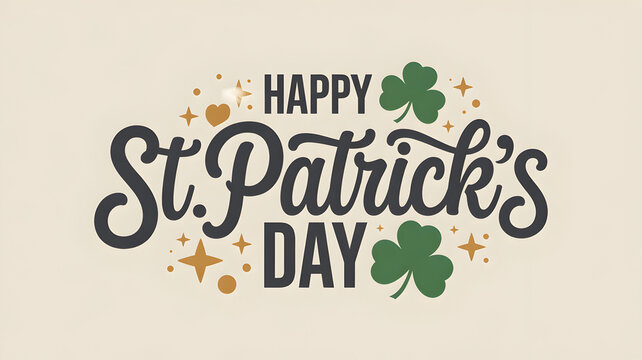 Happy st. patrick's day greeting with green shamrocks and gold stars