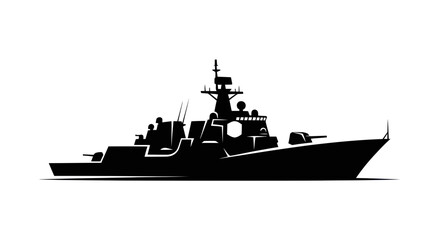 Silhouette of a modern warship, military naval vessel, navy frigate, fleet, maritime transport © Joni