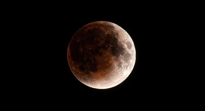 Full moon glowing red during a total lunar eclipse