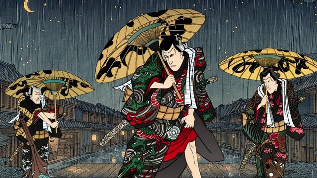 和傘を差して立つ歌舞伎役者　その2