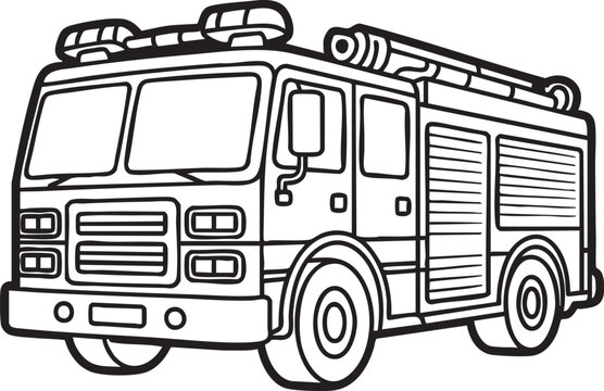 Black and white line of a fire engine truck fire truck