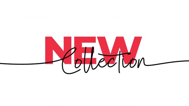 Animated new collection mixed typography reveal with bold red uppercase and black cursive script on white. Perfect for fashion and brand launch stories