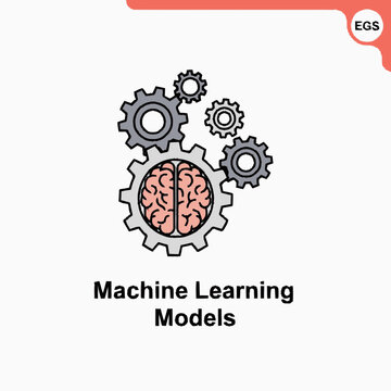 Conceptual illustration of machine learning models with gears and a brain.