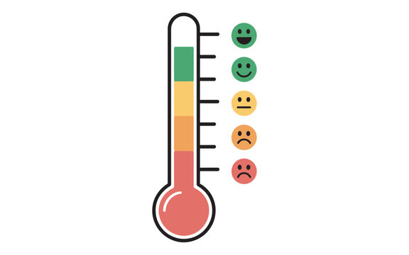Thermometer Temperature Gauge Icons Representing Low and High Temperature Levels with Emotional Face Reactions, Minimal Flat Vector Illustration