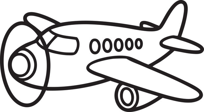 Simple line of a propeller airplane, side view aircraft