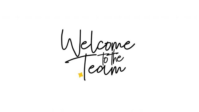 Animated welcome to the team handwriting reveal with golden sparkle accents on white background. Cursive script, 4K portrait 50fps. Perfect for HR and corporate videos