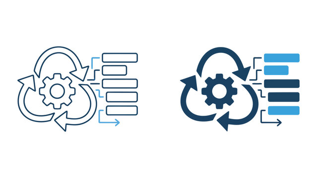 Agile software development lifecycle icon with process cycle and gear and task lists as professional vector illustration for project management and workflow efficiency