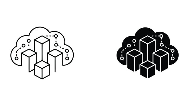 Cloud computing data architecture vector icons showing isometric server blocks inside network cloud for modern storage and infrastructure technology solutions