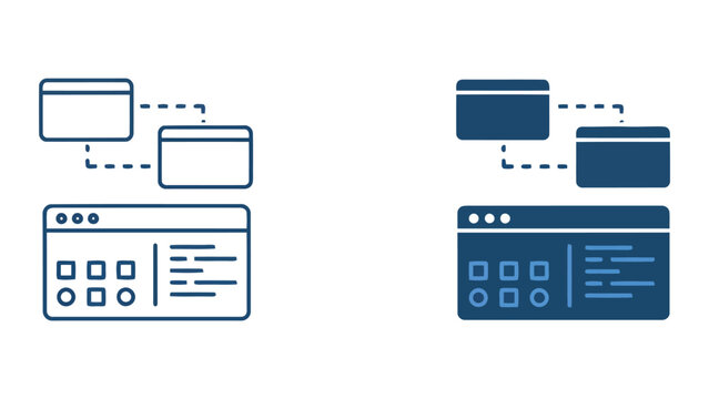 Web browser interface and data structure flow icon set for software architecture and development