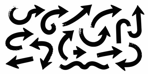 Fototapeta premium collection of hand drawn black arrow shapes on a white background dynamic direction indicators