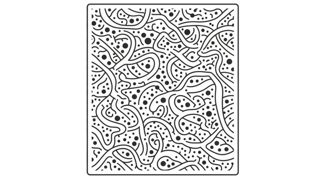 Abstract black and white doodle pattern with lines and dots