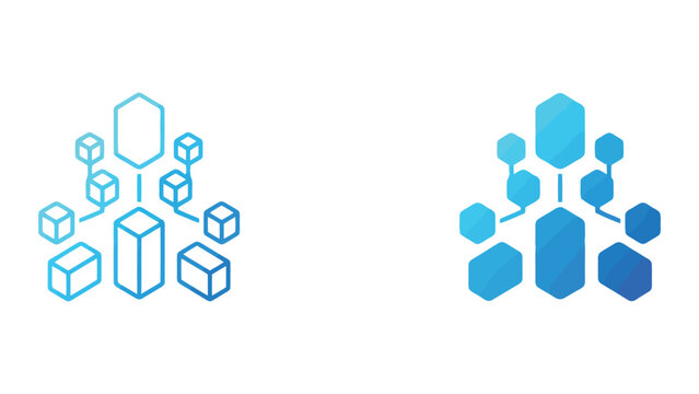 Abstract data structure and network node connection icon set with hexagonal geometric patterns