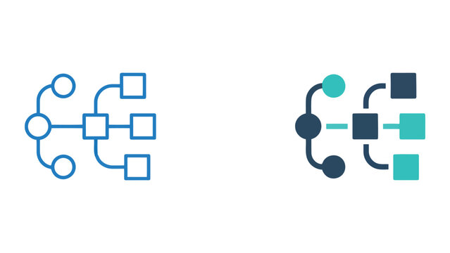 Hierarchical data structure icon in outline and solid styles representing organizational flow and information architecture