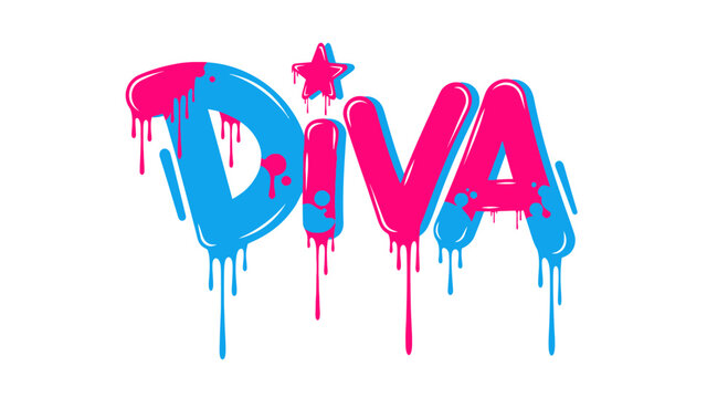 Diva Graffiti Word Art with Dripping Paint, Pink and Blue Colors, Star Accent