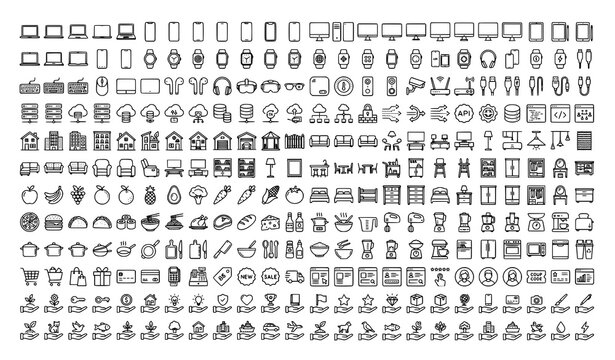300 UI thin line icons set modern flat outline vector library for web app computers home food and ecommerce