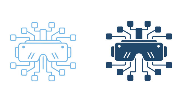 Virtual reality headset with digital circuit connections vector icon set for immersive technology and metaverse concepts isolated on white background