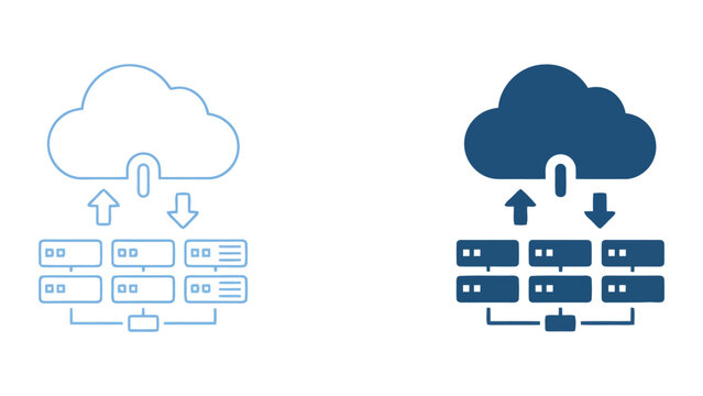 Cloud server data synchronization and bidirectional information exchange between cloud and server clusters for enterprise network management and digital infrastructure vector illustration design