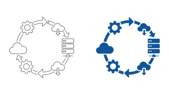 Cloud server data synchronization cycle with processing gears for automated cloud storage management and digital infrastructure maintenance