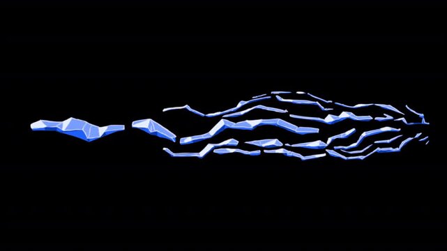 Blue stylized electric bolt. Jagged 2D cartoon lightning beam
