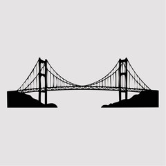 Fototapeta premium black silhouette of suspension bridge on gray background