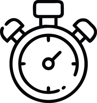Black and white outline icon of a stopwatch on a white background timer time