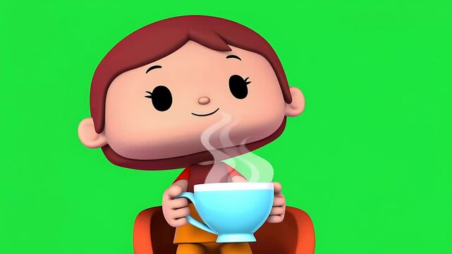 Woman Drinking Warm Beverage Cartoon