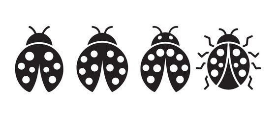 Set of black and white ladybug icons. with different spot patterns. © NadimStoker