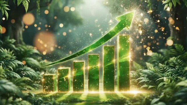 Forest growth chart with glowing arrow emphasizing natural beauty and pristine environments