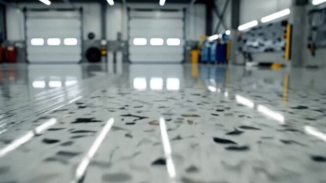 Polished floor in industrial warehouse emphasizing manufacturing strength and precision engineering