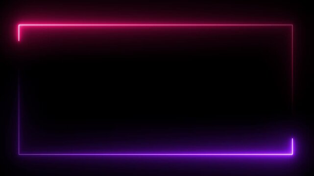 Vibrant red glowing neon rectangular frame on a stark black background, Glowing blue neon rectangular frame border,
Seamless loop animation rectangle frame 4K video motion graphic. 