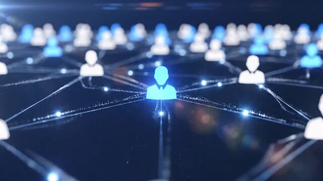 Digital network of connected user icons emphasizing network speed and cloud computing