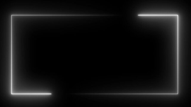 A rectangular frame illuminated by two distinct neon colors, neon square frame overlay line animation. Neon sign. 
Glowing purple neon rectangular frame border with a light trail effect